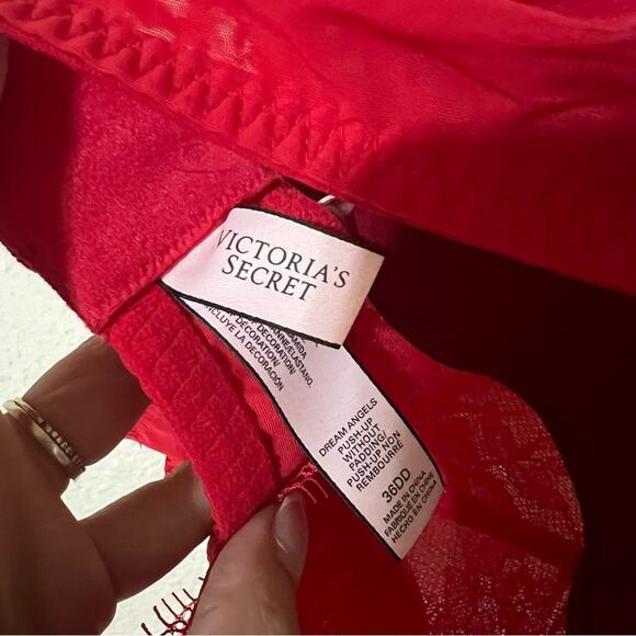 Victoria’s Secret Dream Angels Red lace velvet Push-Up without padding bra 36DD - Picture 6 of 8